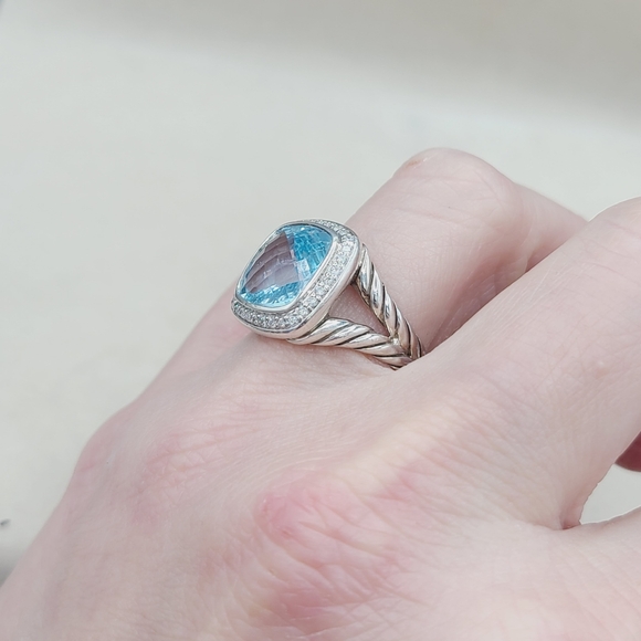 David Yurman Albion Ring With Blue Topaz And Diamonds - Picture 11 of 13